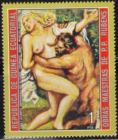 z vendido Guinea Ecuatorial 1973 Michel 285 Sello * Pintura Pedro Pablo Rubens Diana y las Ninfas sorprendidas por los Faunos Mujeres Desnudas Guinée Equatoriale Preobliteré Matasello de favor Preobliterado 